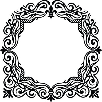 An graceful ornate black border frame with intricate filigree details for luxury invitations.