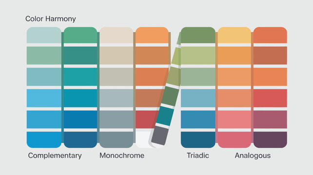 Vector illustration of color harmony gradient swatches with complementary contrast guide