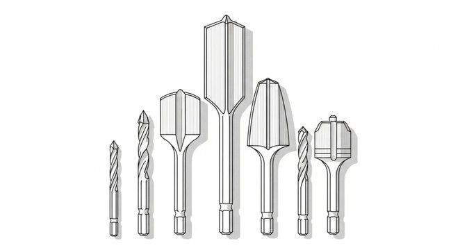 Drill bits are arranged neatly on a clean white surface indoors