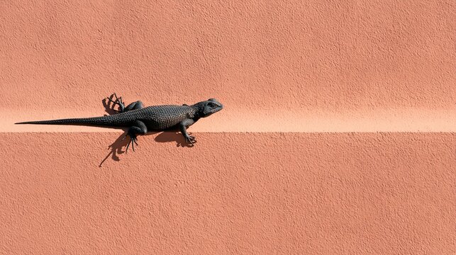 Minimalist view of a lizard on a textured wall