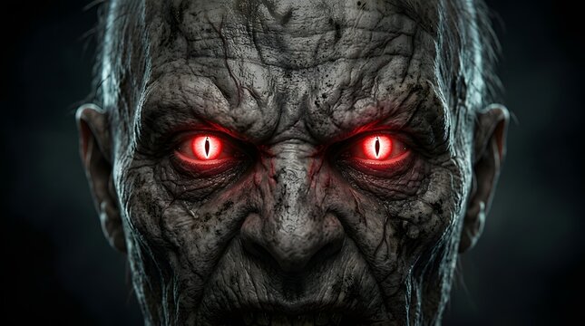 Halloween zombie face with glowing red eyes for spooky decorations