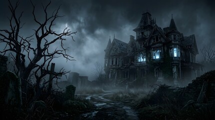 Fototapeta premium Haunted victorian mansion for halloween spooky gothic horror scene