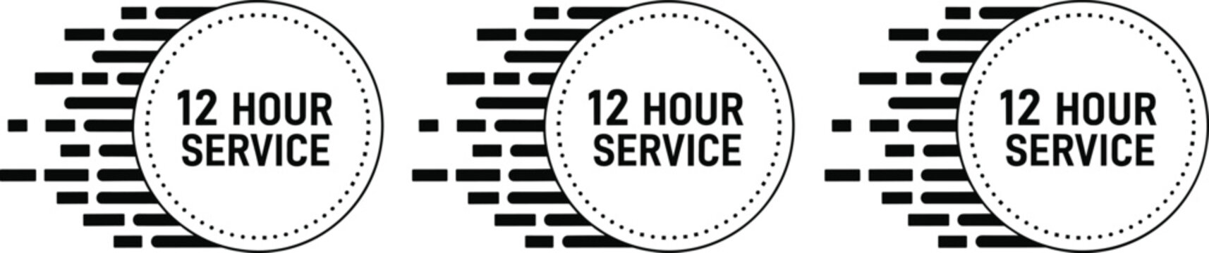 12 Hour Service Logo with Dotted Border and Speed Bars for Fast Delivery, Quick Support or Business Availability