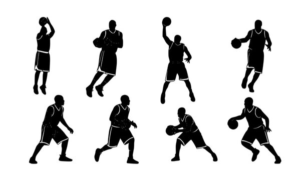 Professional basketball athlete silhouette set vector sports illustration on white
