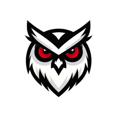 Naklejka premium A stylized illustration of an owl's face with piercing red eyes and sharp white accents.