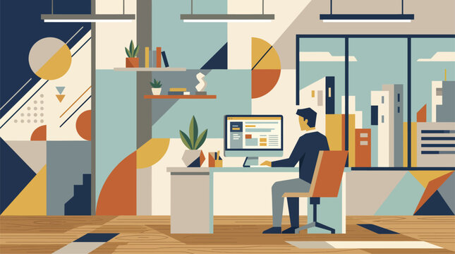 Modern Office Workspace with Person Working at Desk | Business Collaboration Concept