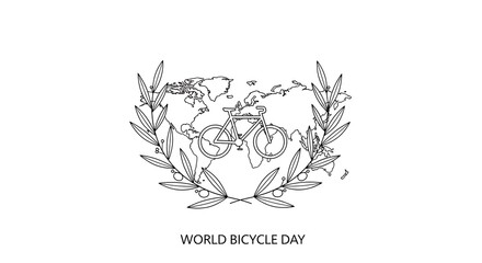 Fototapeta premium World Bicycle Day celebration with bicycle silhouette and text.