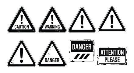 Warning Sign Set Black And White Vector Illustration © Nayem