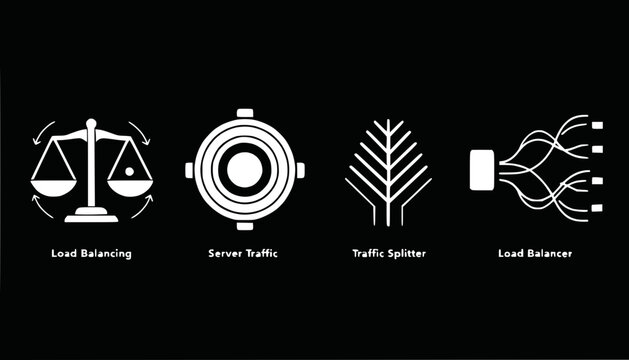 Network Load Balancing Concept Icons: Balancing, Server Traffic, Splitter, Load Balancer