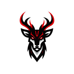 Naklejka premium A stylized, aggressive-looking deer head logo with sharp red and black accents.