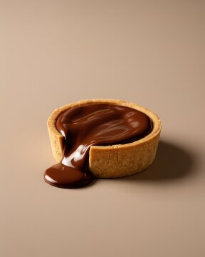 Chocolate tart with rich dark chocolate filling spilling over the edge