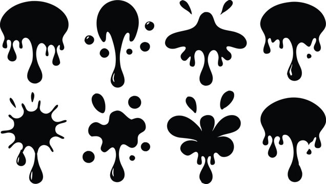 Black liquid drips down from a wavy line on a white background creating sharp icicle like drops in a dark mysterious graphic design element