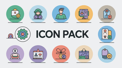 Fototapeta premium Collection of colorful flat design monoline icons in circular frames on white background