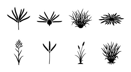 Black and White Vector Plant Icons, Silhouette Botanical Elements, Minimalist Nature Graphics, Decorative Floral Accents © Abrar