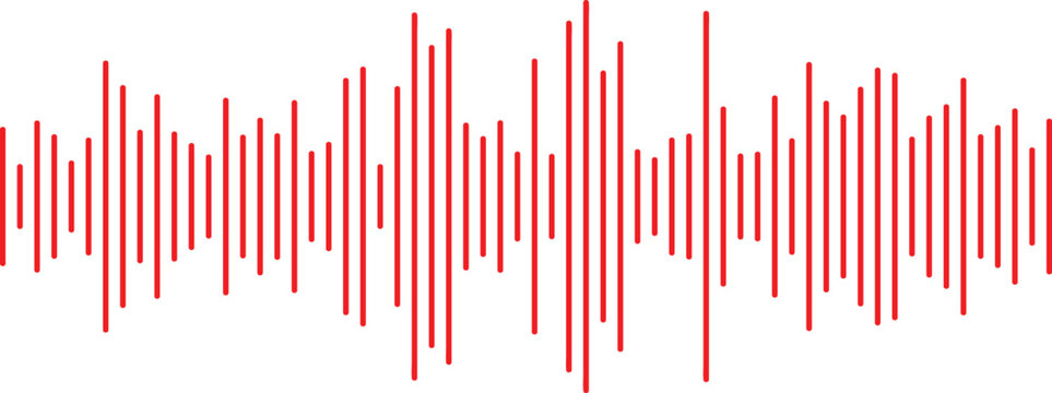 Red sound wave icon. Red Podcast soundwave line of voice. Record music player in red colour. Mobile talk track. Red Sound waves for voice message. Audio wave icon.Waves of the equalizer. 