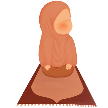 Muslim Girl Performing Salam Prayer Pose Looking Left On Prayer Mat