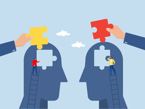 Business people putting mismatch or wrong jigsaw puzzle together.Mismatch or mistake, wrong business decision or failure of incorrect solution vector