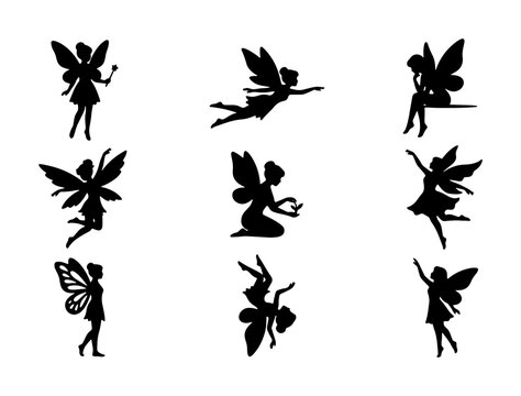 Fairy Silhouettes Collection, Enchanting Mythical Creatures Vector Pack, Magical Sprites and Pixies Graphics, Fantasy Characters Set