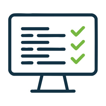 Computer Monitor Checklist Icon with Green Check Marks and Multiple Dark Menu Items for Task Validation
