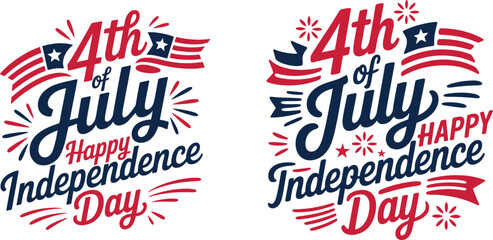 4th of July independence day typography vector with patriotic USA fireworks elements © vectovibe