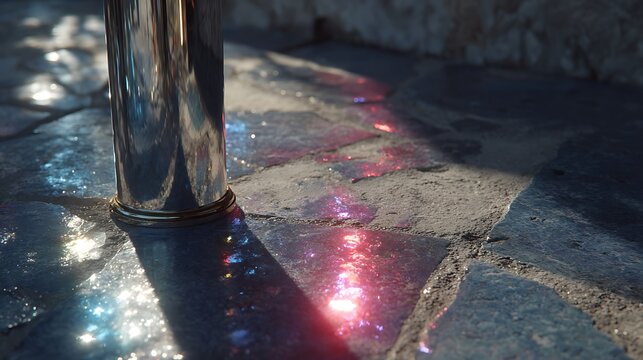 Metallic pole with reflections on illuminated studio floor images