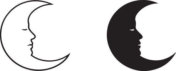 Moon Vector Illustration Black Silhouette and Outline. © Creative World 2.0