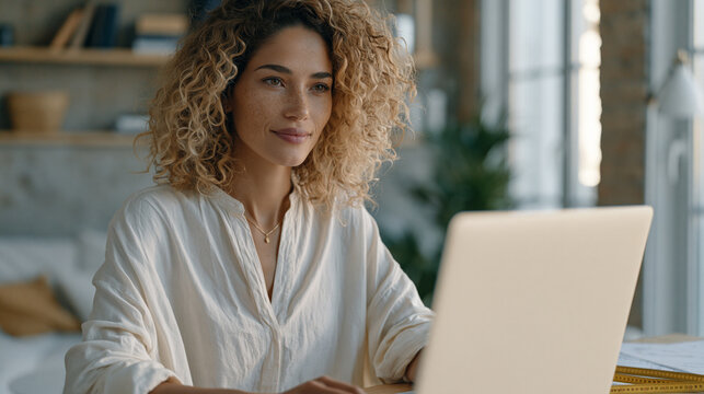 first time homebuyer completing mortgage digital application on desktop computer in empty unfurnished apartment, measuring tape and floor plans nearby, autumn relocation, real estate finance process