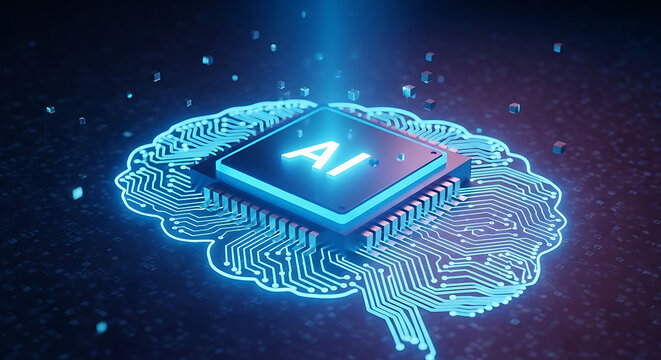 Artificial intelligence processor chip integrated with glowing neural network human brain schema artificial intelligence processor technology computing innovation connection abstract advanced