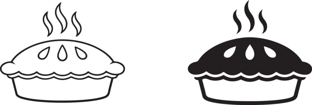 Pie with Steam Rising Vector Black Silhouette and Outline.