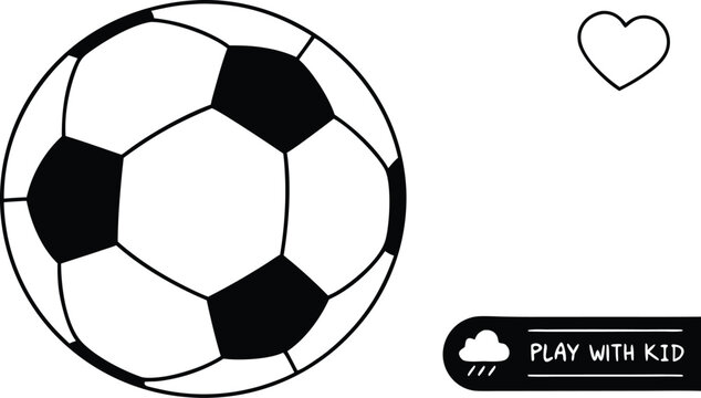 Classic soccer ball black and white football vector illustration with heart shape and play with kid rain cloud button graphic assetClassic soccer ball black and white football vector illustration with