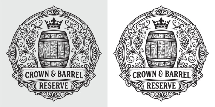Vintage Wine Barrel and Crown Reserve Emblem
