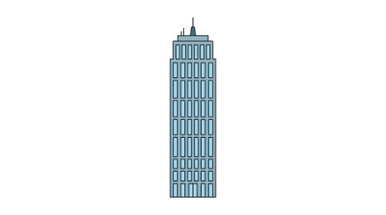 Obraz premium An illustration depicts a tall blue building with many windows standing alone in the city.
