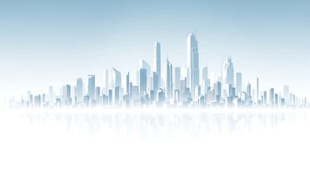 Obraz premium Abstract futuristic city skyline silhouette minimalist design in light blue and white tones with architecture building silhouette minimalist metropolis abstract background business landscape