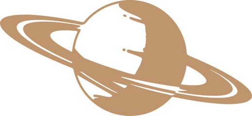 Minimalist saturn planet illustration with rings in flat gold vector style © Nayem