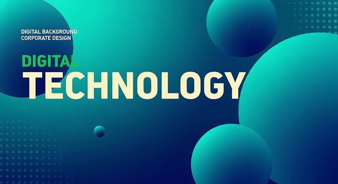 Digital technology concept design with abstract floating spheres and text overlay technology abstract background futuristic innovation gradient connection software communication computer