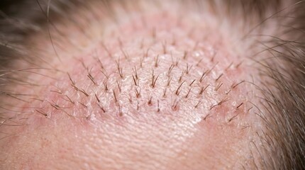 Fototapeta premium Healing Hair Transplant Grafts on Scalp During Recovery Phase