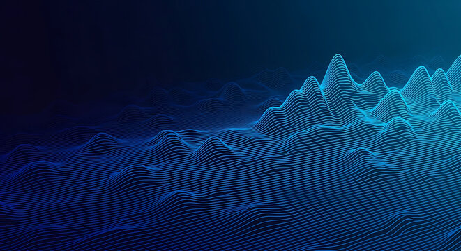 Abstract digital landscape with glowing data particle waves and terrain landscape particles abstract technology visualization information computing geometric structure analysis holographic