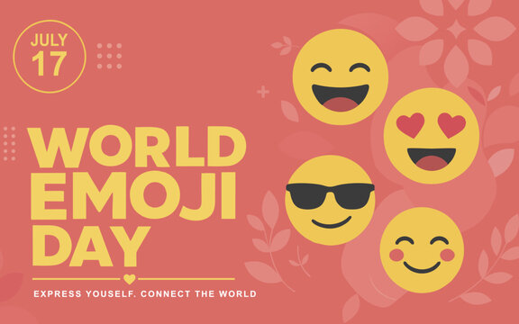 World Emoji Day Social Media Banner with Cute Emoji Faces. 