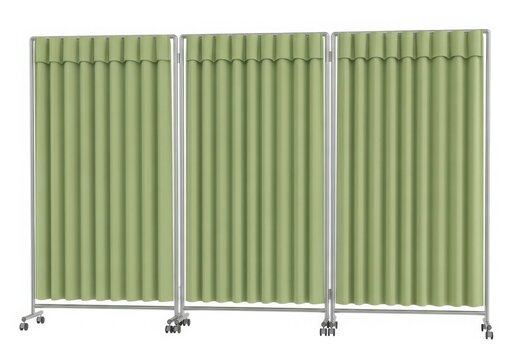 Modern room divider with green vertical slats