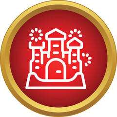 Obraz premium Castle icon with fireworks on a red and gold background