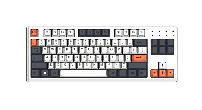 Close-up view of a computer keyboard layout with keys.