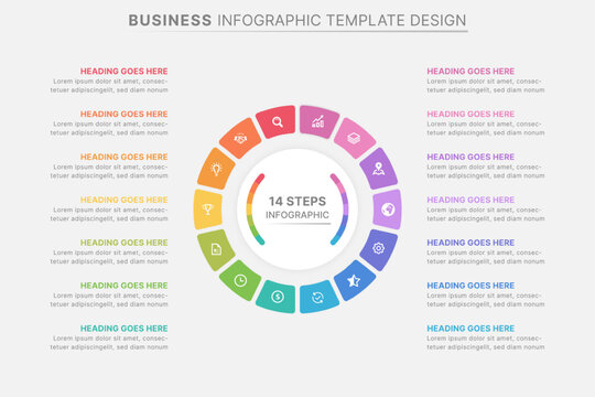 14 Steps Circular Cycle Round Business Infographic Template for Data Visualization