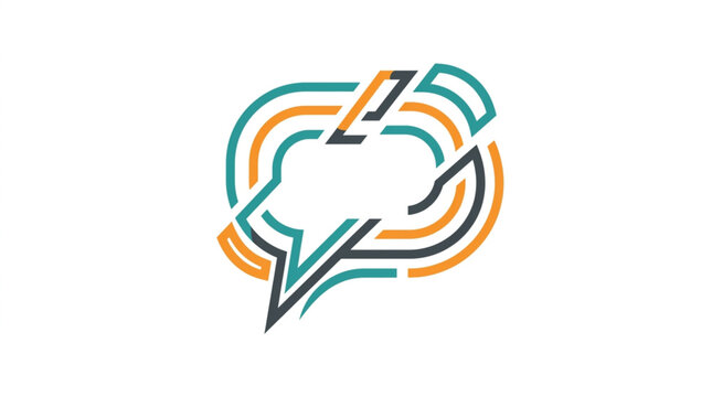 Abstract speech bubble icon with colorful lines forming a conversation symbol.