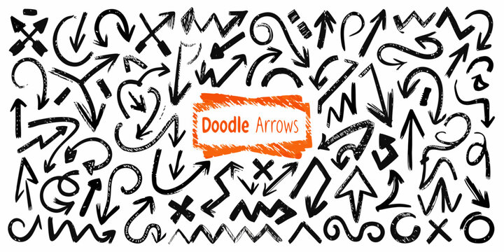 Hand Drawn Doodle Arrows Collection Black And White Sketch