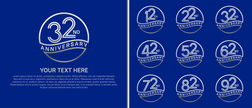 anniversary logo set with circle. silver color on blue background for celebration moment