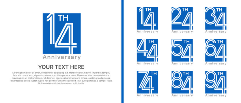 anniversary logo set with square. blue color on white background for celebration moment