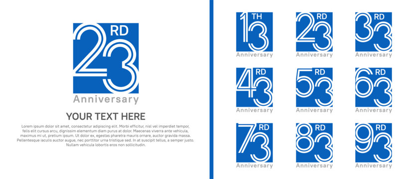 anniversary logo set with square. blue color on white background for celebration moment