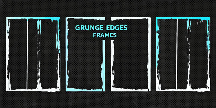 Grunge edges frames five vertical rectangles on dark textured background