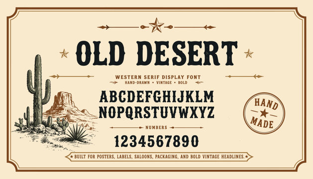 Old Desert Vintage Western serif display font for rustic branding and retro poster design