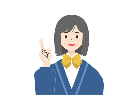笑顔で人差し指を立て指差しポーズをする制服姿の女子高校生の上半身イラスト2